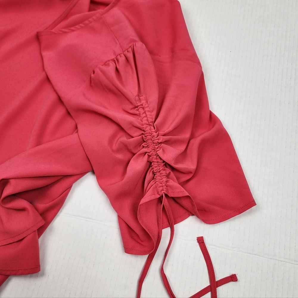 Eloquii Pink Ruched Sleeve Top Blouse Popover Size 22 - Picture 4 of 14